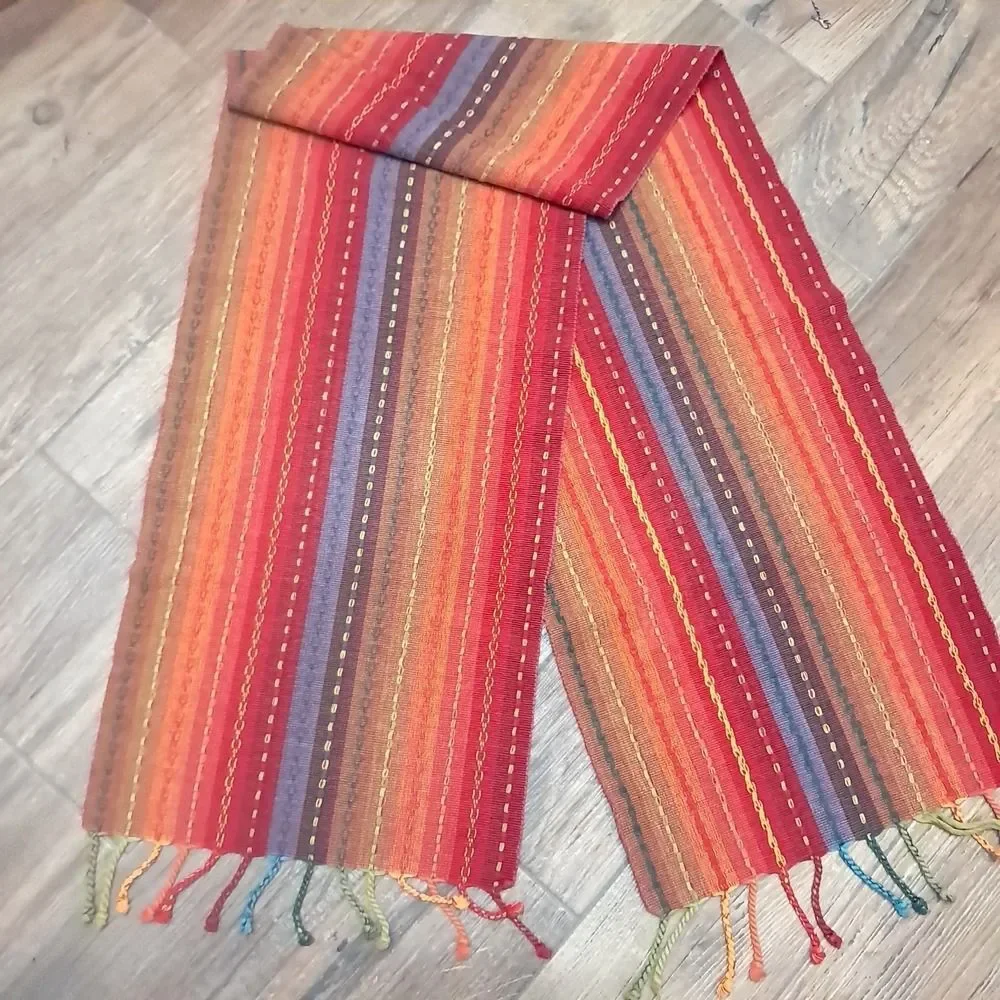 Pier 1 Imports Table Runner Striped Fringe rainbow boho aztec southwest fiesta